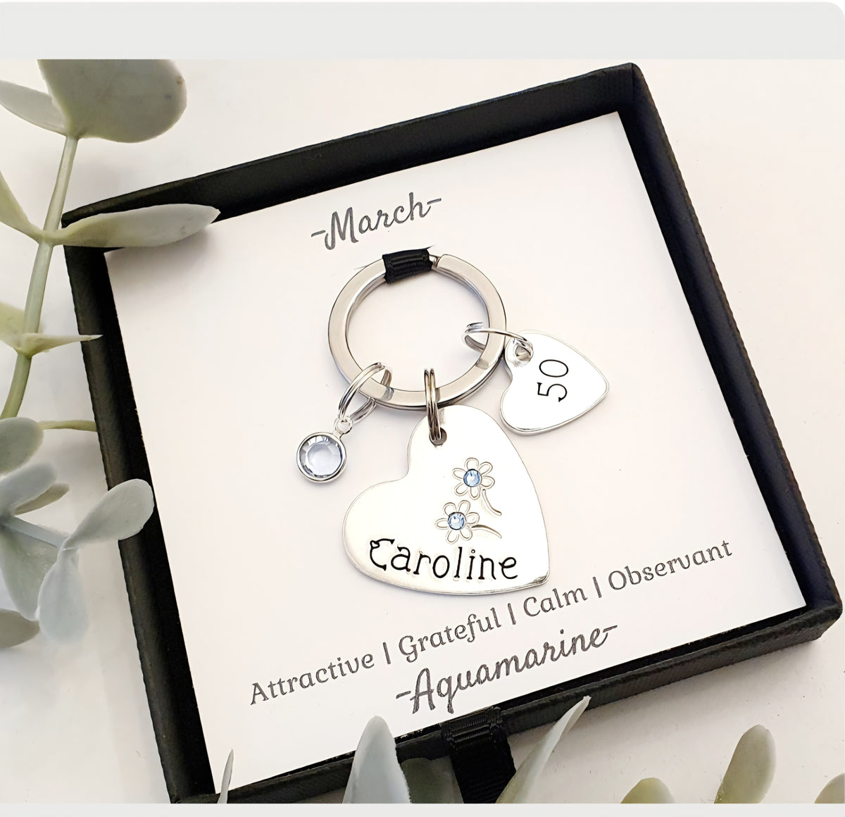 Birthday Age Birthstone Heart Keyring