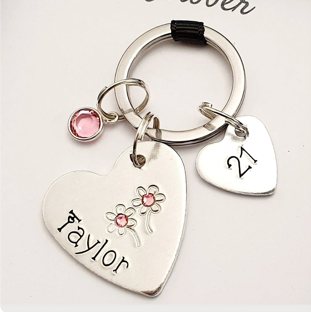 Birthday Age Birthstone Heart Keyring