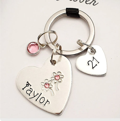Birthday Age Birthstone Heart Keyring