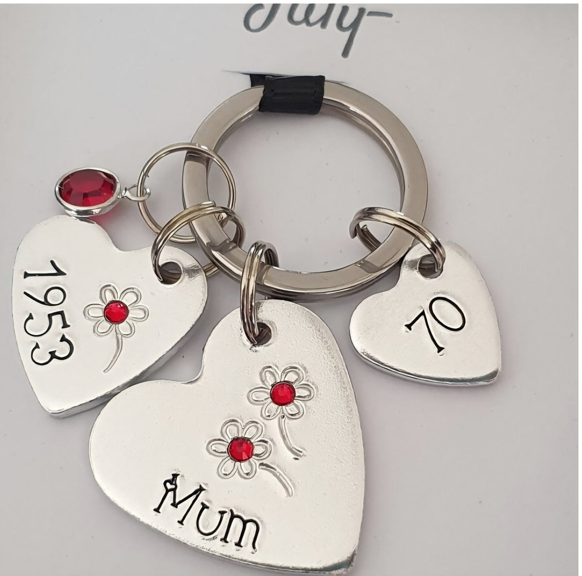 Birthday Age Birthstone Heart Keyring