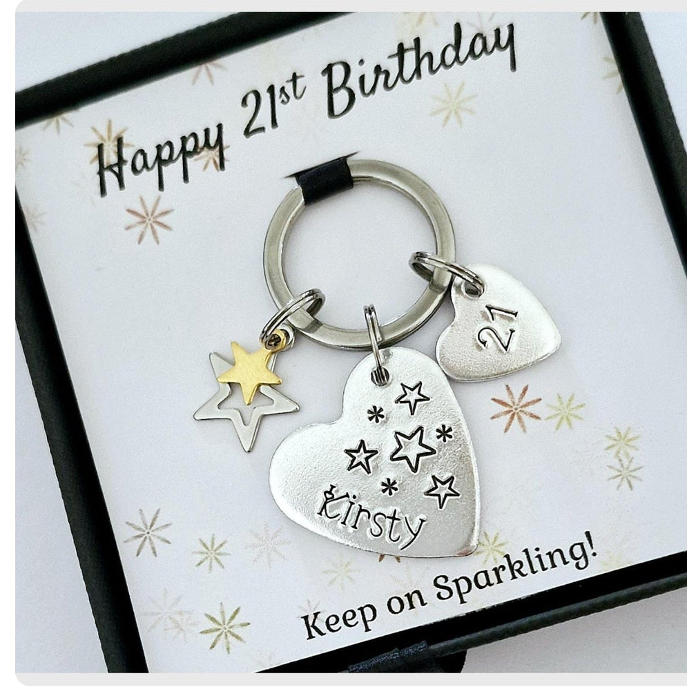 Birthday Age Heart and Star Keyring