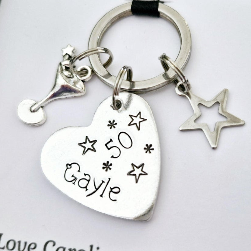 Personalised Birthday Keyring | Hand-Stamped Name & Cocktail Glass Charm | Gift Box