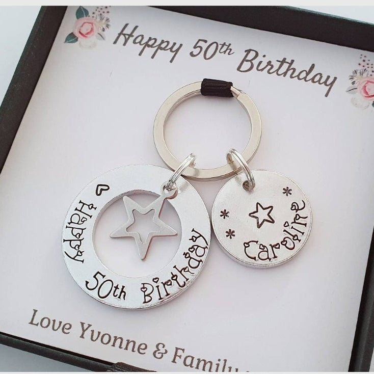 Personalised Birthday Washer Keyring — Hand Stamped Gift