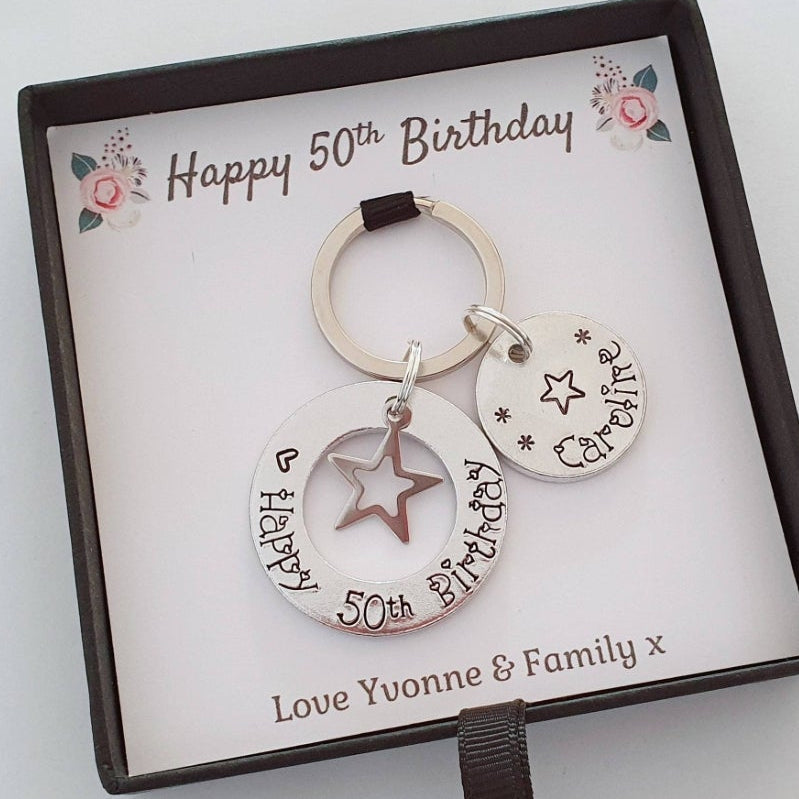 Personalised Birthday Washer Keyring — Hand Stamped Gift