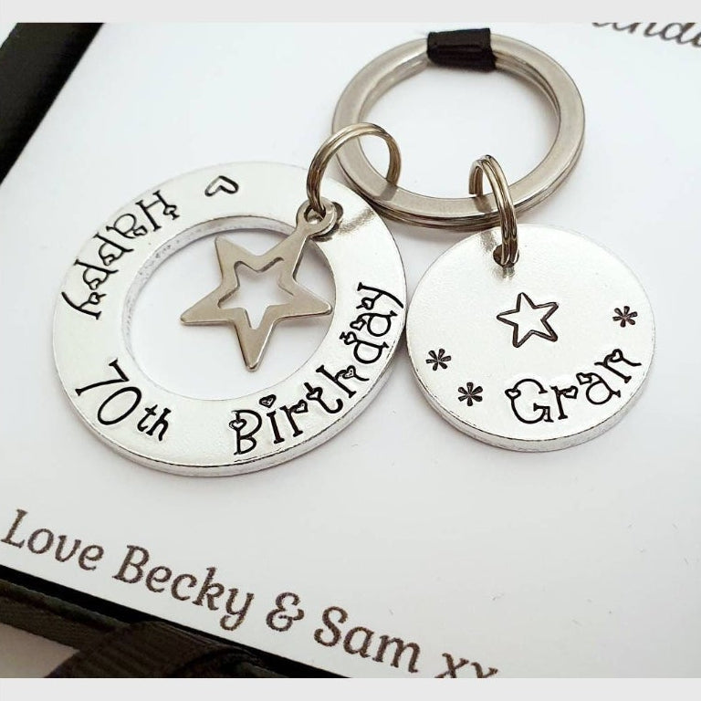 Personalised Birthday Washer Keyring — Hand Stamped Gift