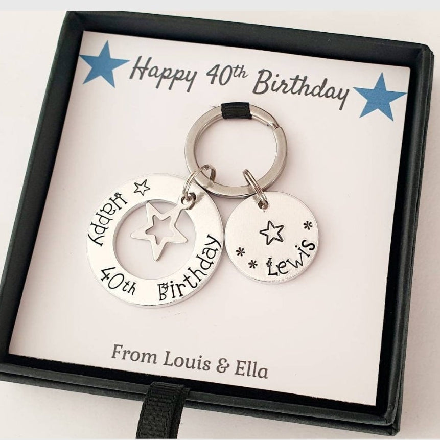 Personalised Birthday Washer and Star Keyring — Hand Stamped Gift