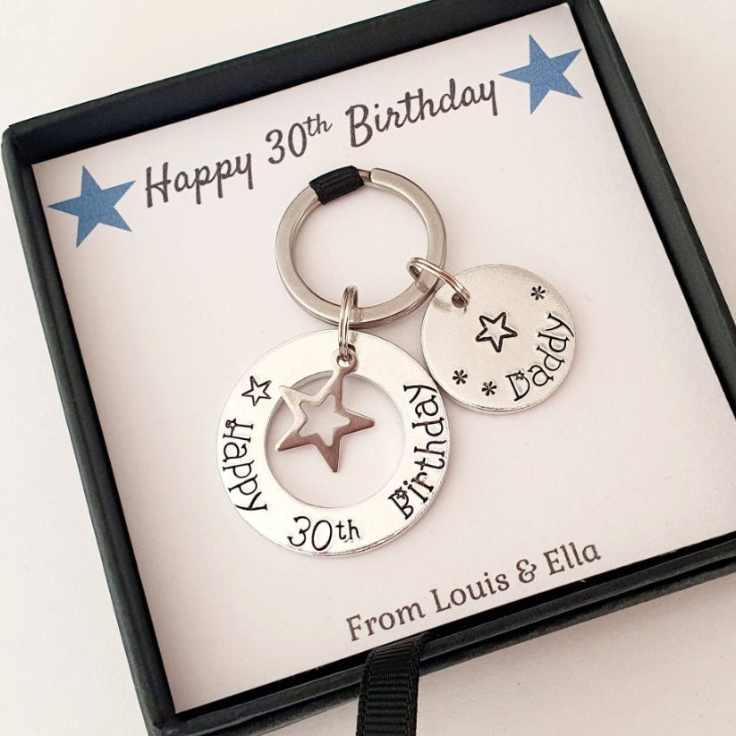 Personalised Birthday Washer and Star Keyring — Hand Stamped Gift