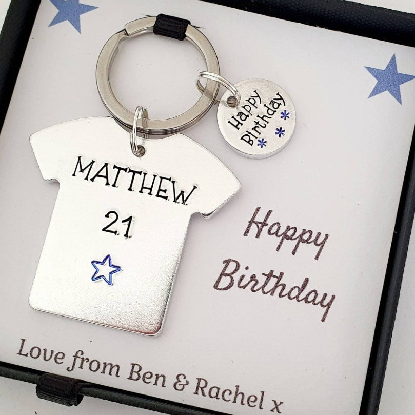 Personalised T-Shirt Keyring with Name & Age