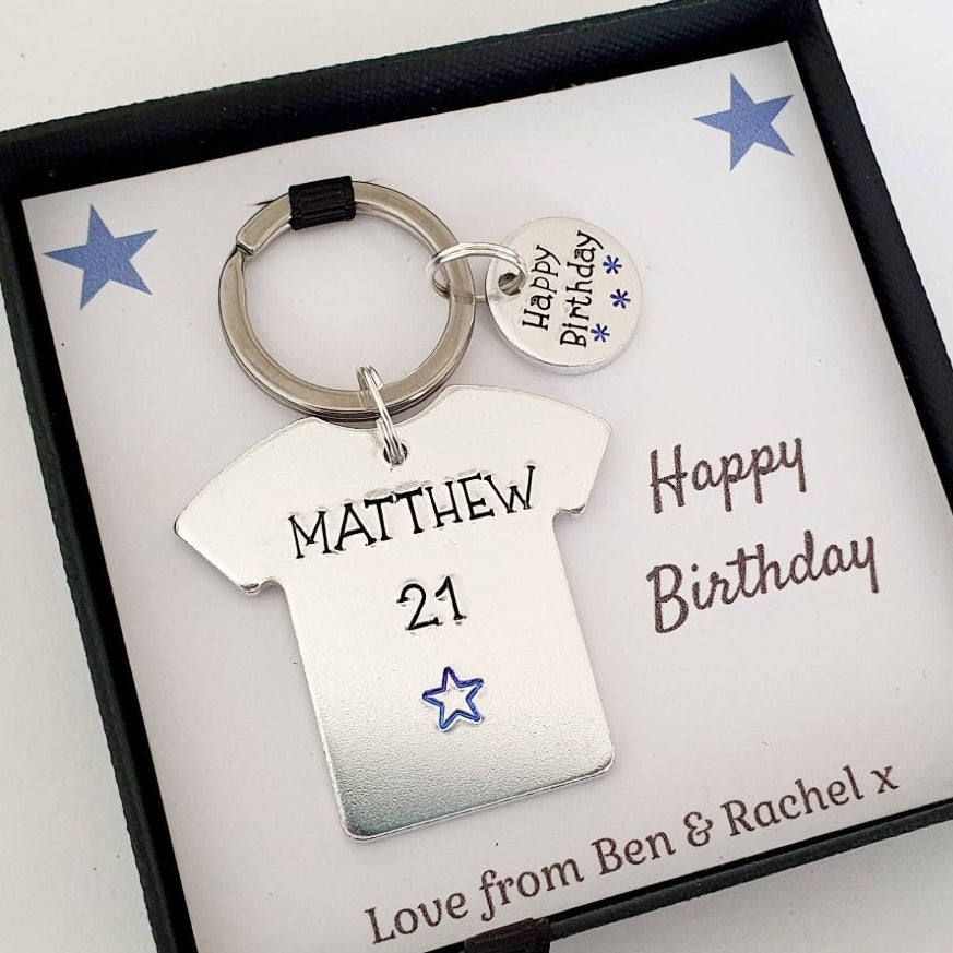 Personalised T-Shirt Keyring with Name & Age
