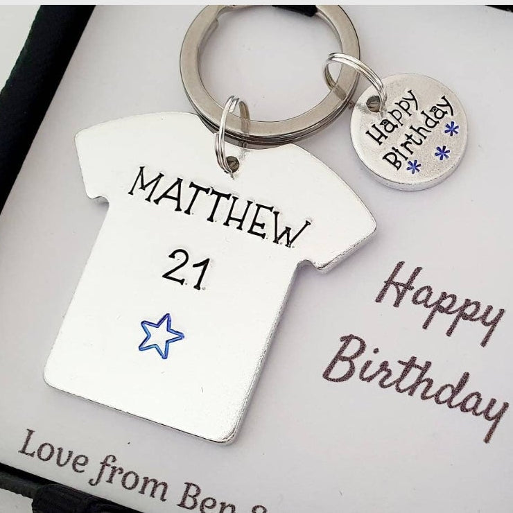 Personalised T-Shirt Keyring with Name & Age