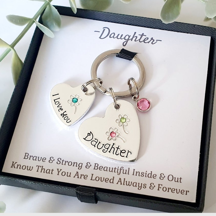 Personalised Heart Keyring with Crystal Charm | Mum Daughter Gran Gift
