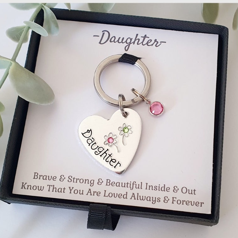 Personalised Heart Keyring with Crystal Charm | Mum Daughter Gran Gift
