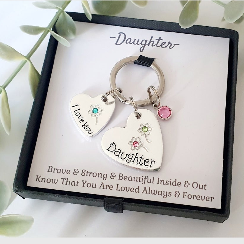 Personalised Heart Keyring with Crystal Charm | Mum Daughter Gran Gift