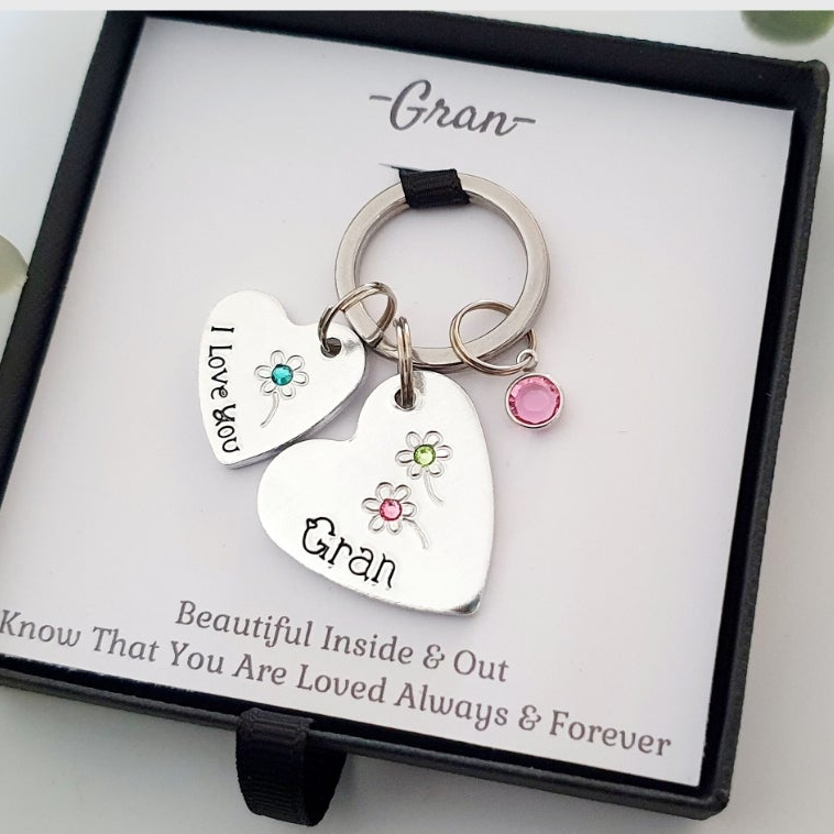 Personalised Heart Keyring with Crystal Charm | Mum Daughter Gran Gift