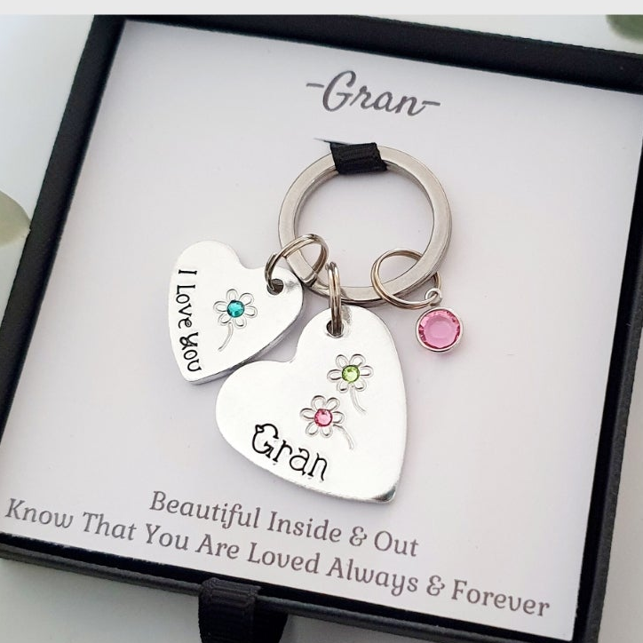 Personalised Heart Keyring with Crystal Charm | Mum Daughter Gran Gift