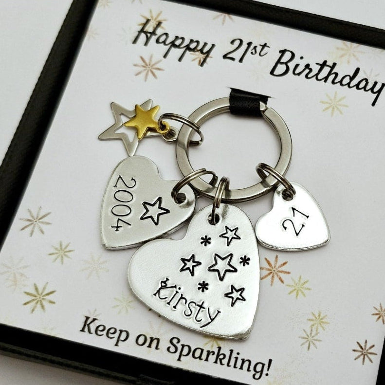 Birthday Age Heart and Star Keyring