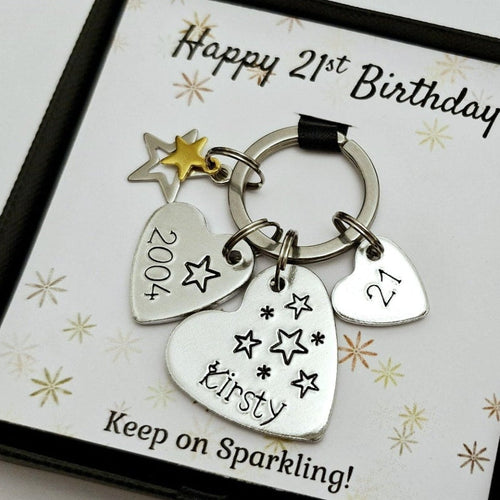 Birthday Age Heart and Star Keyring