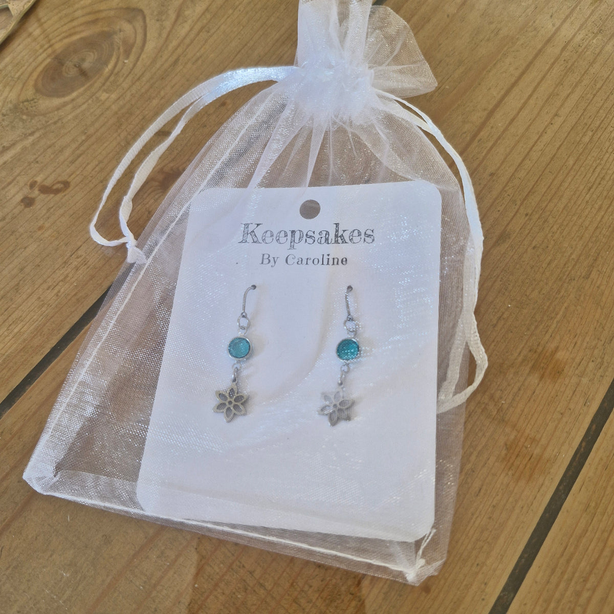 Birthstone Crystal Threader Earrings with Flower Charm