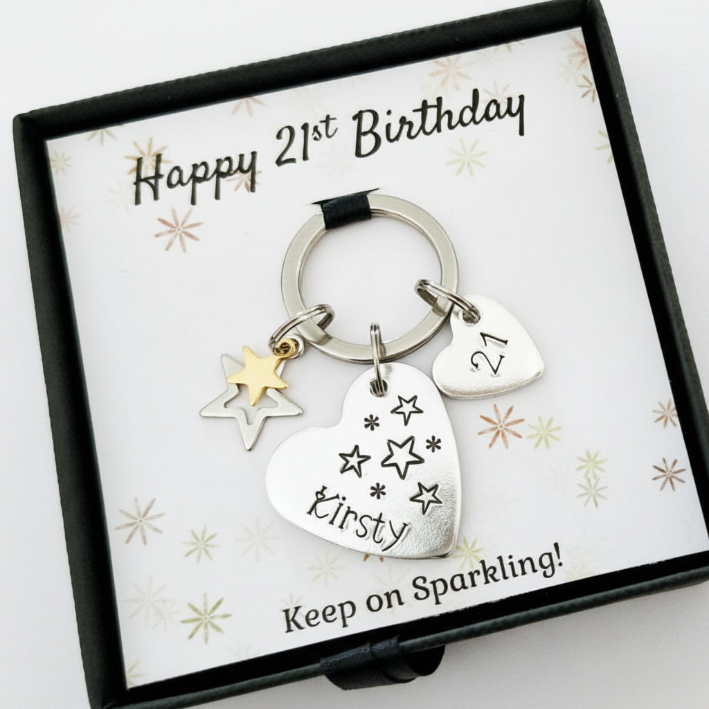 Birthday Age Heart and Star Keyring